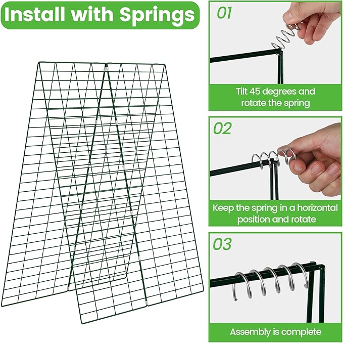 Foldable Cucumber Trellis 2 Pack, 48" L x 34" W A-Frame Trellis, Climbing Plants Support Raised Bed Trellis with Twist Ties & Plant Bags for Outdoor Yards Gardens