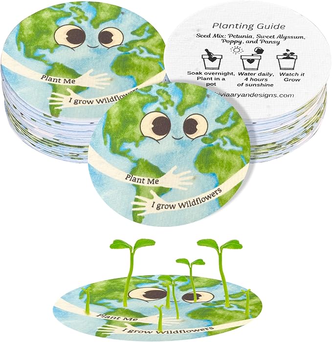 25 Plantable Seed Paper Earth Day Cards- Embedded with Wildflower Seeds, Earth Day Gift Decoration, Kids Craft, Educational Garden Party Favor, School Crafts, Easter Egg Filler- 2.5 inch Circles