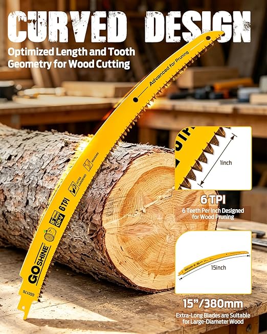 Goshine 5 Pack Japanese Teeth Reciprocating Saw Blades,15" Arc Curved Wood Pruning Sawzall Blades for Tree Trimming & Wood Cutting, with Storage Box(6TPI)