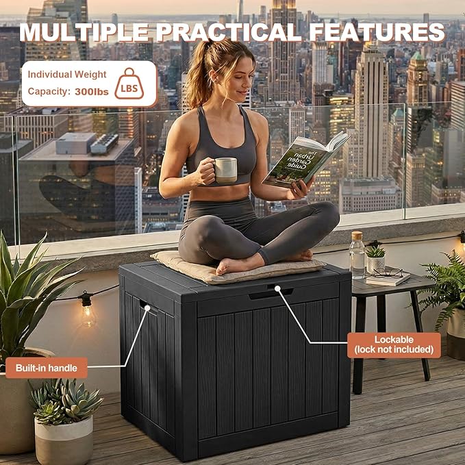 EFU Outdoor Storage Box 35 Gallon Deck Box (Indoor & Outdoor) Lockable UV Resistance Waterproof Resin Storage Bin Storage Box for Outdoor,Patio Storage(Black)