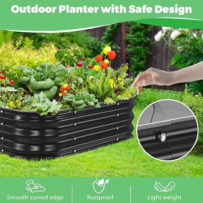 Galvanized Raised Garden Bed, 4x4x1ft Garden Planter Bed Outdoor, Heavy Duty Rustproof Steel Raised Bed Kit for Gardening Vegetables Fruits Flowers Grow Black