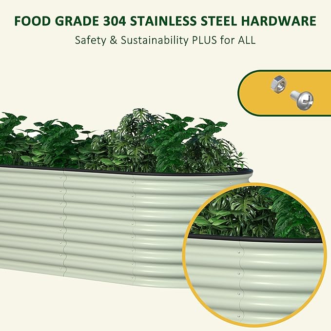 BlueWish 8x2x2FT Raised Garden Bed, 23.1" H Raised Garden Beds with 2 Aluminum Support Rods, Galvanized Steel, Rubber Strips, 9-in-1 Planter Raised Beds for Vegetable, Flower, Herbs, Beige