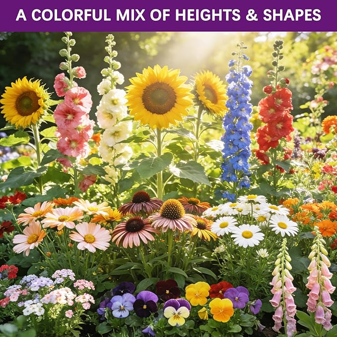 Wildflower Seeds Mix 1/2 lb 36 Varieties Perennial& Annual Flower Seeds Set for Planting，Non-GMO Heirloom Seed, Bulk Wild Flower Seeds for Indoor & Outdoors, Individual Seed Packets for Home Garden