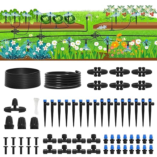 2026 Upgrade 230FT Quick-Connect Drip Irrigation System Kit with 1/4” & 1/2” Fast-Lock Tubing, Adjustable Emitters & Sprinklers for Garden & Greenhouse