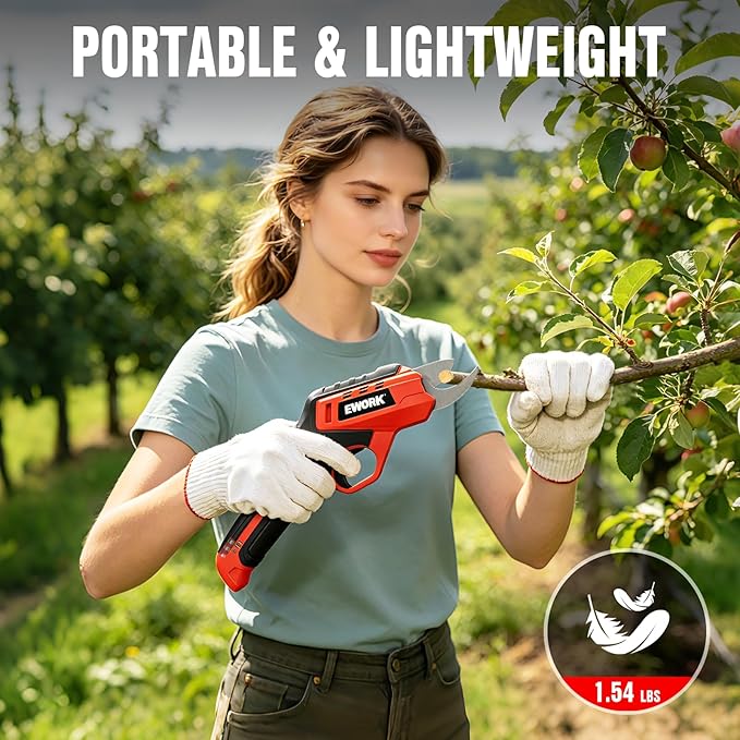 EWORK Cordless Electric Pruning Shears 4.2V Rechargeable 4000mAh Battery, 0.7 Inch Cutting Diameter, 2 SK5 Blades Tool Replacement, Handheld Pruner for Garden Tree Branch Trimming