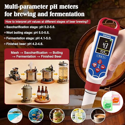 5 in 1 Digital pH Meter TDS EC Temp. Salinity Tester, Update Color Screen Pool Salinity Meter with Calibration Kit, Hydroponic pH Reader with Reset Function for Aquarium Reef Tank Cooking water