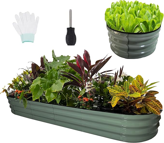 2 Pack 12" Tall 10-in-2 Hevay-Duty Modular Galvanized Raised Garden Bed Kits-8ftX2ft Raised Flower Beds, Metal Raised Beds for Planting Plants Vegetables Fruits Flowers Herbs-Ground Planter Box
