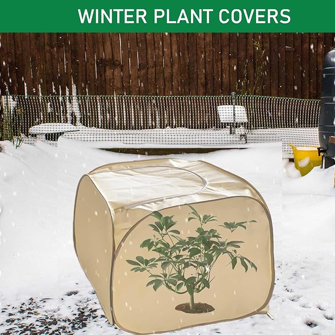 2 Pack Pop Up Plant Freeze Protection Covers, Shrub Frost Covers Outdoor Plant Protectors Frost Cloth Covers for Winter Protecting Fruit Potted and Shrub from Freezing Animals Eating(2 Pack 23x23x23")