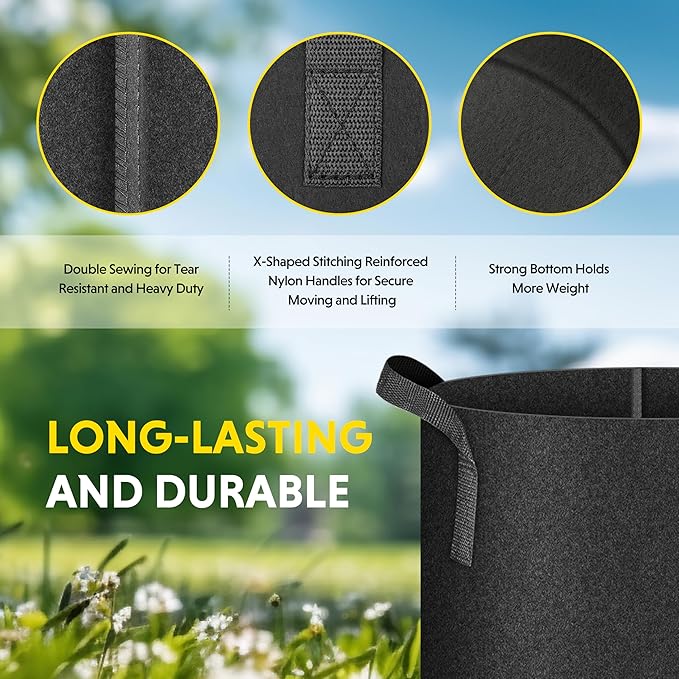 iPower Grow Bag 7 Gallon 6-Pack Heavy Duty Plant Pots, 300g Thick Nonwoven Fabric Containers Aeration with Nylon Handles, for Planting Vegetables, Fruits, Flowers, Black 2024 Version
