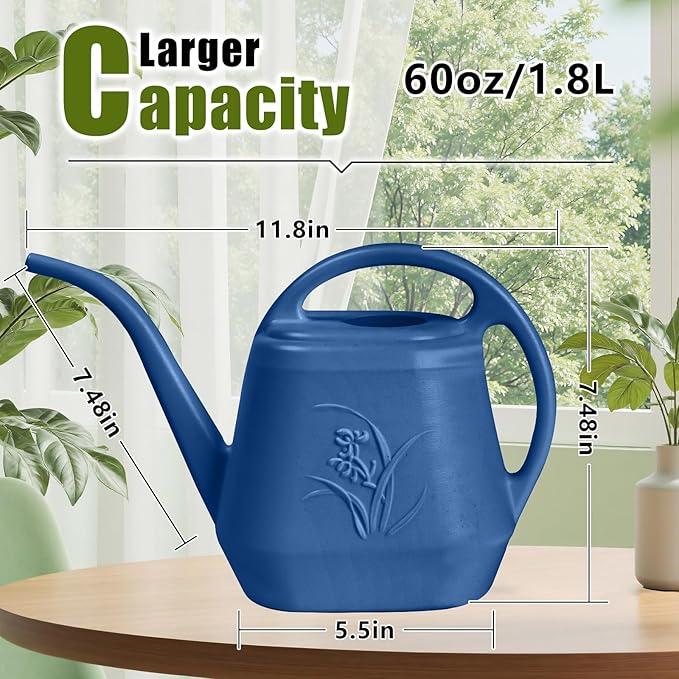Hand Plastic Watering Can - for Home Plant Garden - 1/2 Gallon - Blue