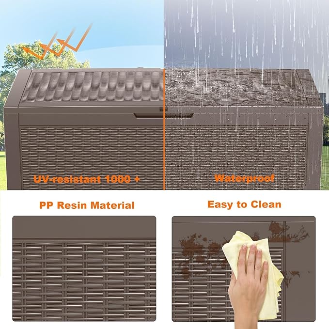 Vixzen 120 Gallon Waterproof Deck Box – Outdoor Storage Organizer for Patio & Garden（Grey，120 Gallon）