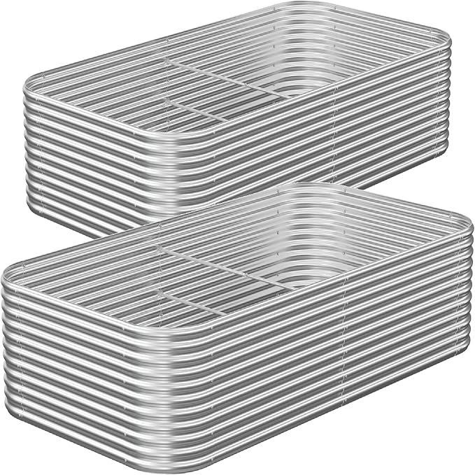 2 Pack Tall 8x4FT Corrugated Galvanized Steel Raised Garden Bed Outdoor, Metal Above Ground Garden Bed for Vegetables and Flowers, Raised Beds for Gardening-8x4FTx15inch