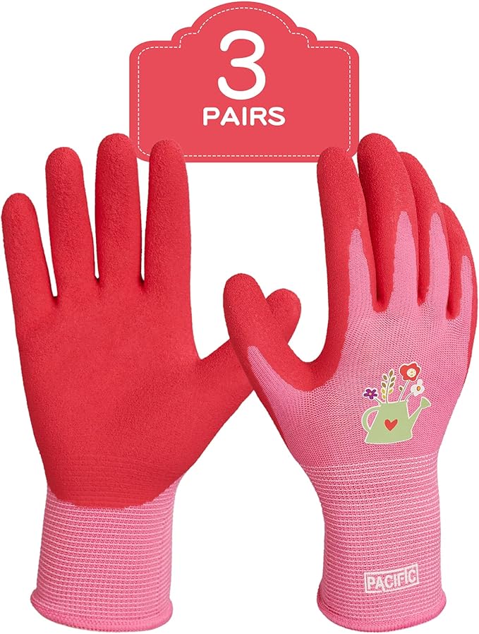 PACIFIC PPE 3 Pairs Gardening Gloves for women, Latex Coated Garden Gloves, Breathable, Medium Size fits Most, Rose Red