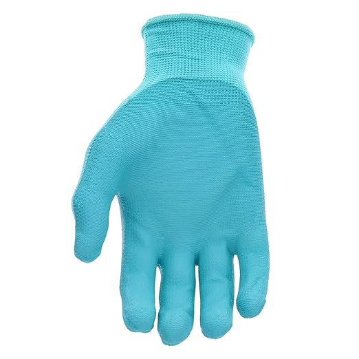 Miracle-Gro MG37164 Stretch Knit Gardening Gloves - Aqua Blue, Medium/Large, PU Work Gloves with Nylon Shell, Water Resistant