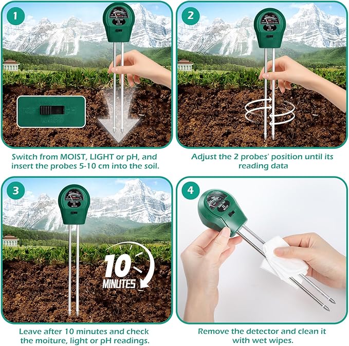 Soil Moisture 3-in-1, Soil Moisture/Light/pH Tester, No Battery Needed Soil Tester Gardening Tool for Indoor and Outdoor