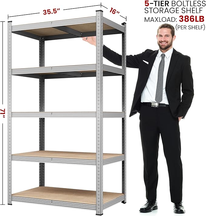 Yaheetech Storage Shelves, 5 Tier Heavy Duty Adjustable Metal Shelving Unit, Industrial Utility Rack for Garage Warehouse Pantry Closet (35.5 W x 16 D x 71 H Inches, Silver)