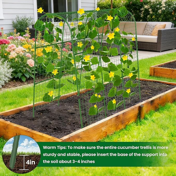 Cucumber Trellis for Raised Bed 48" L x 48" H U-Shape Garden Trellis for Climbing Plants Outdoor, Metal Arch Trellis for Vegetables, Plant Support for Tomato Pea Zucchini Grape Flowers
