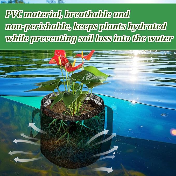 6PCS Mesh Aquatic Pond Plant Baskets, 2 Gallon Round Pond Planting Bags Aquatics Planter Pot Water Lily Growing Container with Handles for Lotus Bog Plant Garden Terrestrial Plants, 7.9" H x 7.9" Dia