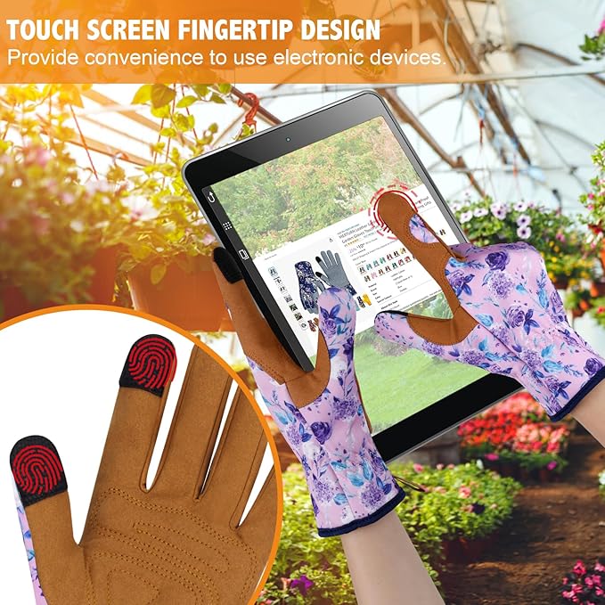 Leather Gardening Gloves for Women Thorn Proof Garden Gloves Touch Screen Working Gloves Gifts