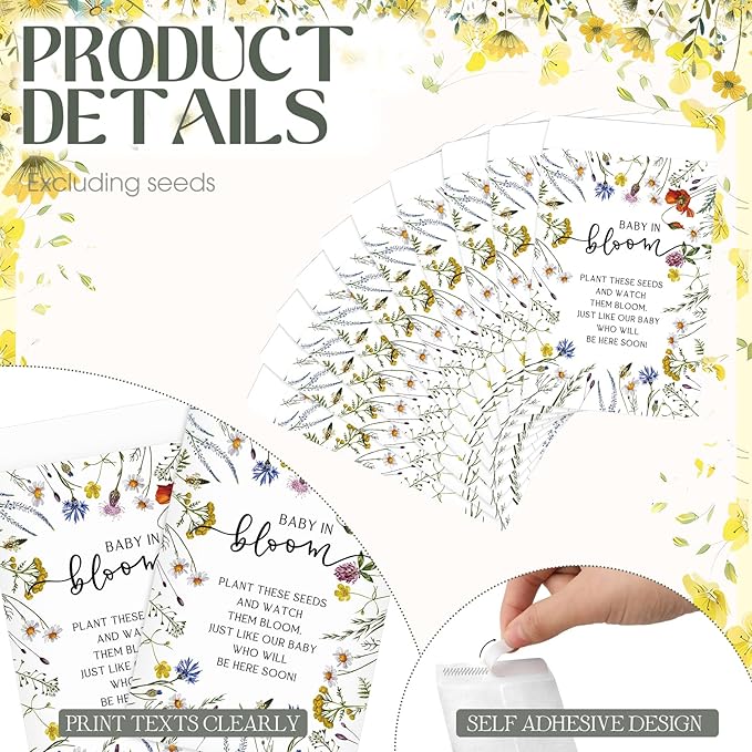Fumete 25 Pcs Baby in Bloom Seed Packet Favors Baby Shower Wildflower Kraft Self Adhesive Envelopes Mini Organizer for Garden Office Gift Party Favors, No Seeds, 5 Styles