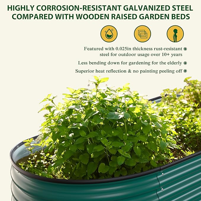 BlueWish 8x2x1FT Raised Garden Bed, 11.1” H Galvanized Raised Garden Bed with Bottomless, Rubber Strip, 9-in-1 Modular, Raised Planter Box Outdoor for Vegetable, Flower, Green