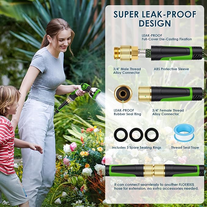 Non-Expandable Garden Hose 100 FT, Lightweight Hose with 10 Function Spray Nozzle, Kink-Free Flexible Water Hose, Durable, Leak-Proof, 360° Swivel Connectors, Portable Storage Strap