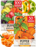 Seed Needs Vegetable Seeds for Planting Orange Habaneros & Rainbow Bell Peppers - Non-GMO Heirloom & Untreated Veggie Seed to Plant an Outdoor Vegetable Garden (2 Packs)