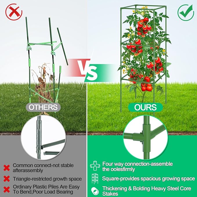 3 Pack Tomato Cages, Square Tomato Plant Stakes Support Cages Trellis, 50 * 17 * 17in Heavy Duty Steel Plant Tower Stakes Cucumber Trellis for Garden Climbing Vegetables Flowers Fruits, Bold