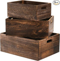 Frcctre Set of 3 Wood Nesting Storage Crates with Handles, Decorative Farmhouse Wooden Crates Storage Containers Rustic Handmade Natural Solid Wood Basket
