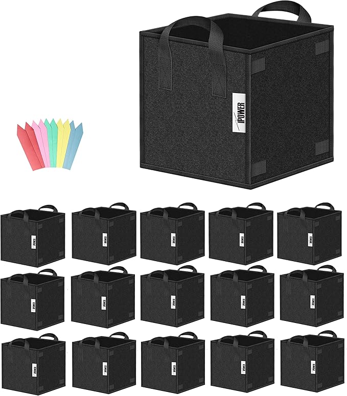 iPower 15 Pack 7 Gallon Square Plant Grow Bags Thick Fabric Pots with Handles for Indoor and Outdoor Garden, Black
