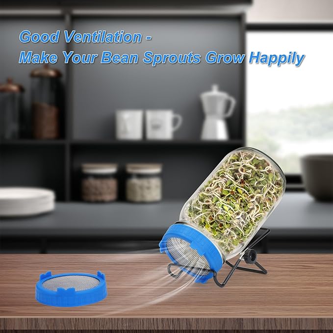 Lulonpon Sprouting Lids Growing Kit, Sprouting Lids for Wide Mouth Mason Jar, Screen Sprout Lids with Stand, Sprouting jar kit for Sprouting, Sprouting Seeds, Sprouting Kit