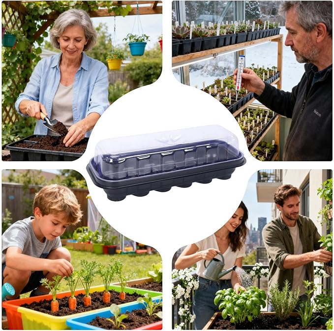 Propagation Tray 12-Cell Starter Kit - Seedling Plant Humidity Dome, Garden Plant Cloning Tray | Greenhouse Vegetable Flower Garden Yard Farm Growers Reusable Seed Germination Trays for Plants