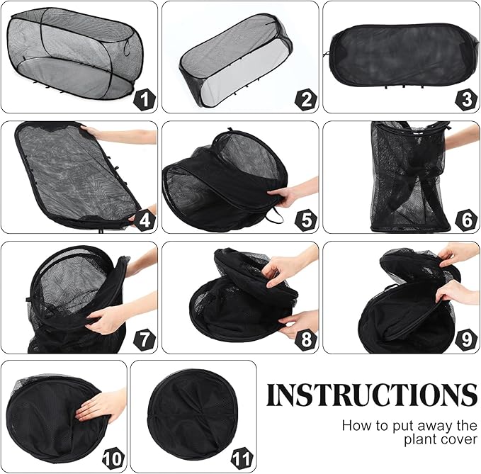 2 Pcs 39" x 18" x 16" Pop up Garden Rows Plants Cover Vegetable Mesh Plant Protector Net Cage Guard with Ground Nails for Protecting Vegetable Fruit Seedling from Animal (Black)