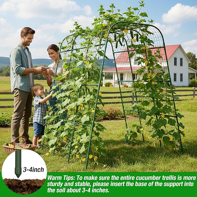Cucumber Trellis for Raised Bed 48" L x 64" H, U-Shape 16mm Heavy-Duty Metal Garden Trellis for Climbing Plants Outdoor, Vegetable Arch Support Frame for Tomato Pea Zucchini Grape Flowers Vines