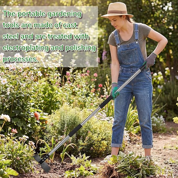 Garden Weed Tool,Portable Gardening Weeder Tool,63" Weeding Tools Gardening Long Handle,Easy Weeding Without Bending or Squatting Down,Suitable for Farm Planting,Gardening(Black 24 Claws)