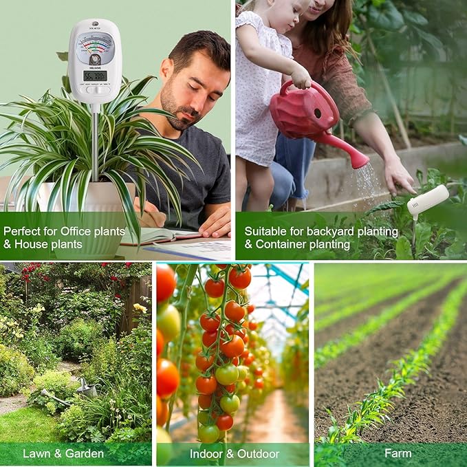 HSLGOVE Soil Test Kit, 7-in-One Soil Moisture Meter/Soil PH Meter/Fertility, Dual Screen Soil Tester w/Digital Soil Temp/Air Temp&Humidity for Plants Gardening,Lawn,Farm Indoor&Outdoor-Snow White