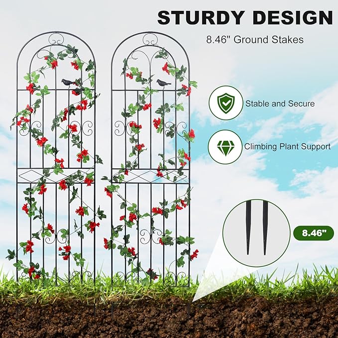 4 Pack 70.8" H x 19.7" W Metal Garden Trellis with Black Coating, Wire Lattice Grid Panel for Climbing Plants Outdoor Roses Vine Cucumbers Vegetables Flower Support (70.8" H, 4 Pack)