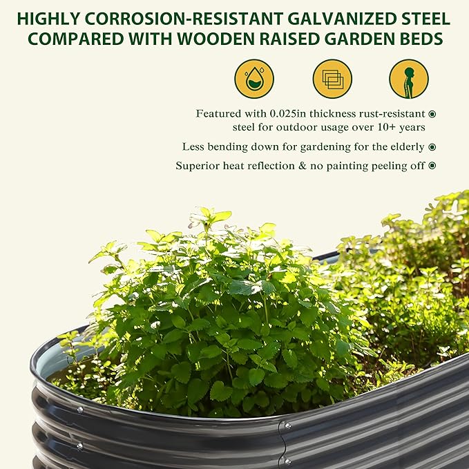 VEIKOU 8×2x1FT Raised Garden Bed, Galvanized Planter Box, 9 in 1 Modular Garden Bed for Outdoor Backyard Vegetables, Flower, Grey