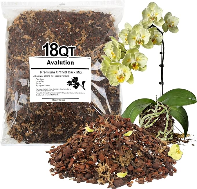 Orchid Bark Potting Mix 18 Quart, Mix Pine Bark, Organic Perlite, Sphagnum Moss and Leca Clay Pebbles for Plants, Orchid Fertilizer Garden Soil for Root Development
