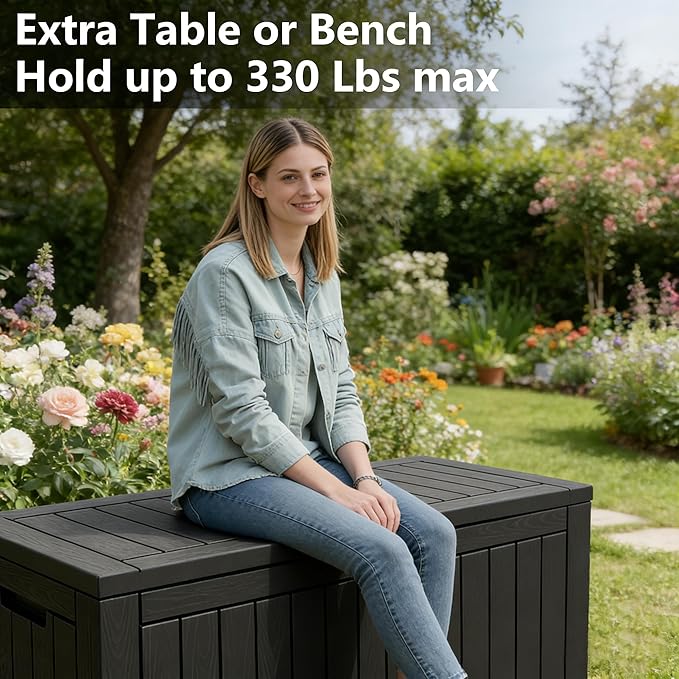 120 Gallon Outdoor Storage Box, Resin Deck Boxes Outdoor Waterproof For Patio Furniture, Garden Tools, Pool Supplies, Durable And UV Resistant, Lockable（Black）