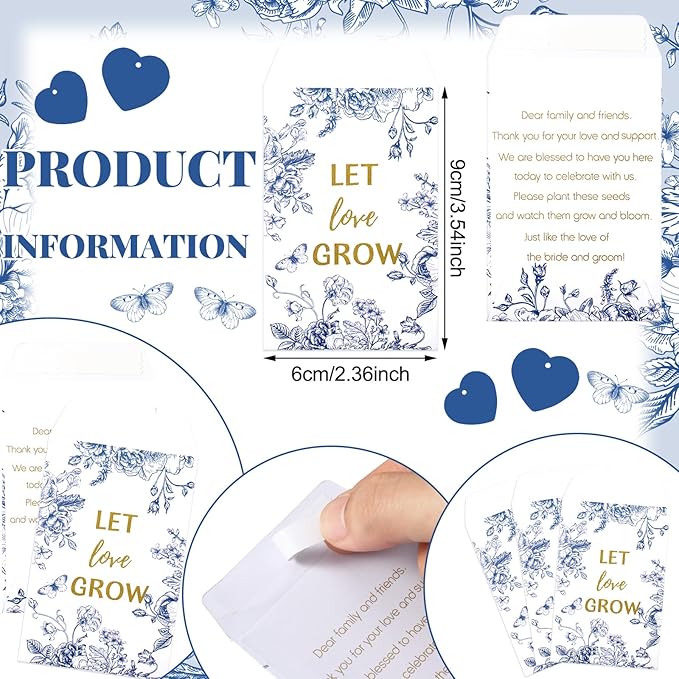 Ctosree 50 Sets Something Blue Bridal Shower Favors Let Love Grow Seed Packets Wedding Party Supplies Include Seed Packets Flowerpot Cards and Organza Bags Something Blue Bridal Shower Party Supplies