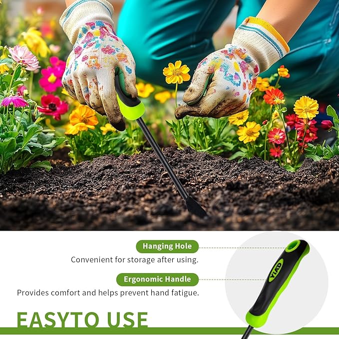 YIAD Hand Weeder Weed Puller Tool - 13-Inch Heavy Duty Dual Tip Design for Root Removal, Rust-Resistant Steel, Ergonomic Grip, for Garden Lawn Yard Patio Flower Bed