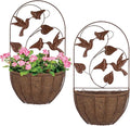 BAYN 2PKs Wall Hanging Planter Decor Art with Hummingbirds, Metal Wall Mounted Planters Indoor Outdoor Wall Planter for Succulent Herb Home Garden Yard