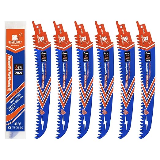 Japanese Teeth Reciprocating Saw Blades 7" 6PCS - Curved Edge Wood Pruning Saw Blades 6TPI for Tree Trimming,Wood Cutting,Cr-V Sabre Saw Pruning Blade
