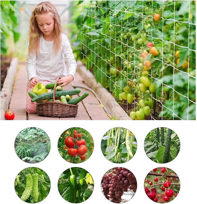 Heavy Duty Garden Trellis Netting, 6 x 30 ft, White, Rectangular, Reusable, Supports Vine Vegetables Fruits Flowers, Ideal for Vertical Horizontal Gardening