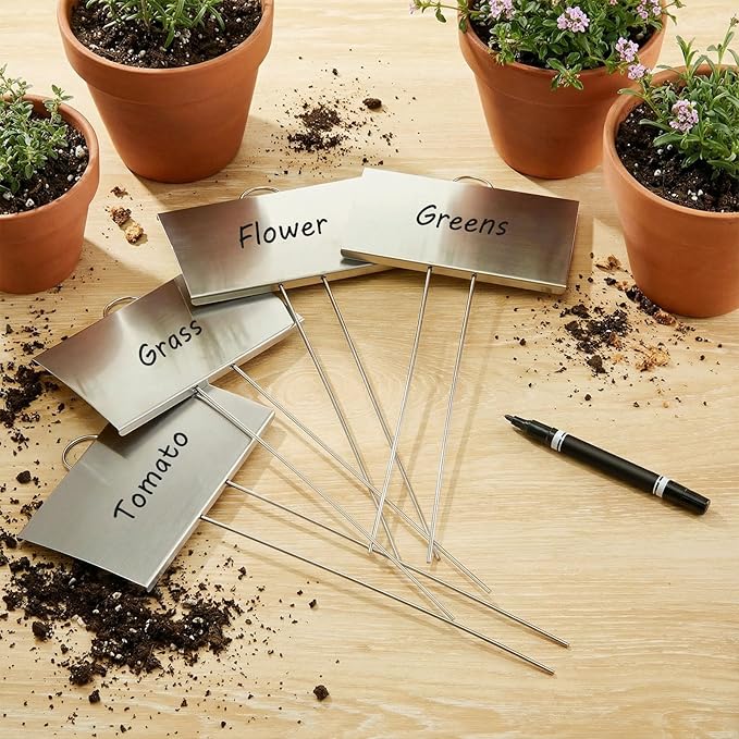 Landhoow 30 Pcs Large Garden Plant Markers Metal Plant Labels Sign 5'' x 3'' with 11'' Stake Weatherproof Waterproof Garden Sign for Outdoor Seedlings Herbs Vegetable Greenhouse, Sliver