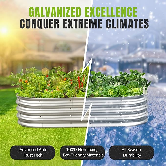 Sponvatt Raised Garden Bed - Outdoor Galvanized Raised Garden Bed Planter Boxes, Large Oval Metal for Gardening Planter Box Kit,Suitable for Vegetables,Herbs, and Flowers Silver (8x4x1 Ft)