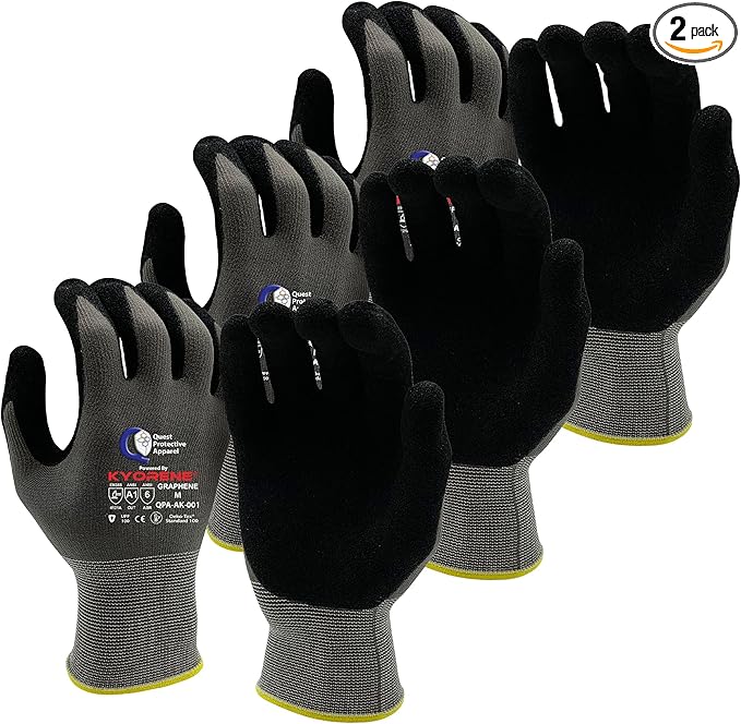 Quest Protective Apparel Cut Resistant Work Gloves (ANSI A1) – Lightweight Graphene Gloves for Gardening,DIY, Mechanical & General Handling – Breathable Grip Gloves for Men & Women – Medium, Pack of 3