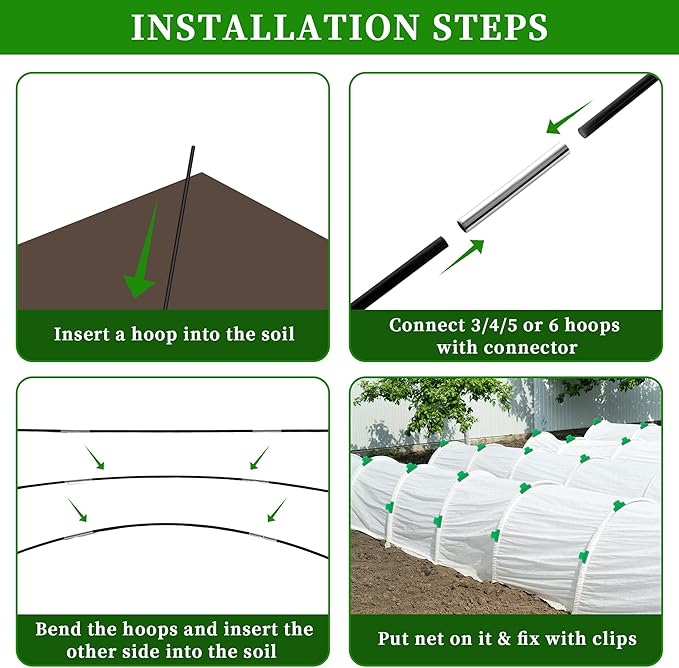 Plant Covers Freeze Protection Kit, 10 x 30 FT 1.23 Oz/yd² Frost Blanket Garden Hoops Kit for Winter, 36 Hoop, Reusable Greenhouse Bed Covers Tunnel, Snow Pest Protection for Outdoor Plant Raised Bed