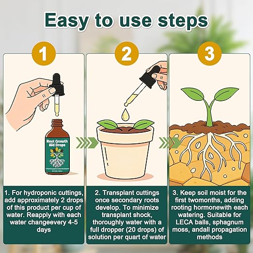 Root Drops, Root Growth Aid Drops, Rooting Hormone for Cuttings, Houseplant Prop Drops, Propagation Drops for Faster Roots & Less Shock, Liquid Formula for Indoor Water & Soil Propagation (4 OZ)